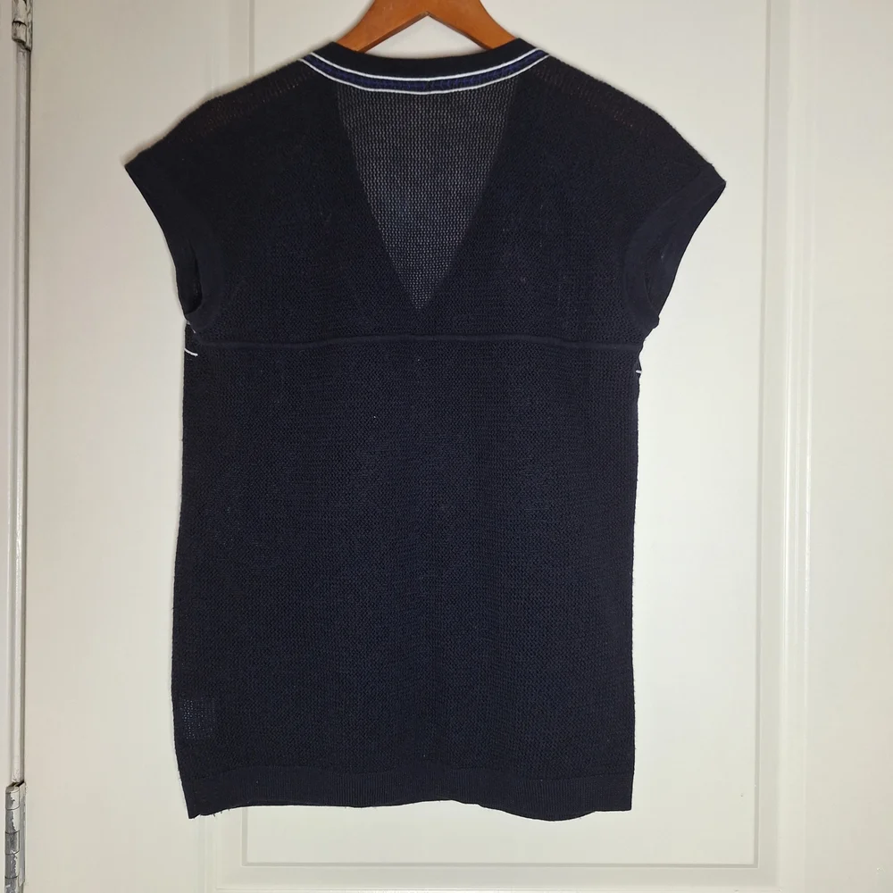 Tory Burch Navy Blue White Embroidery Top Sweater Vest Size SP